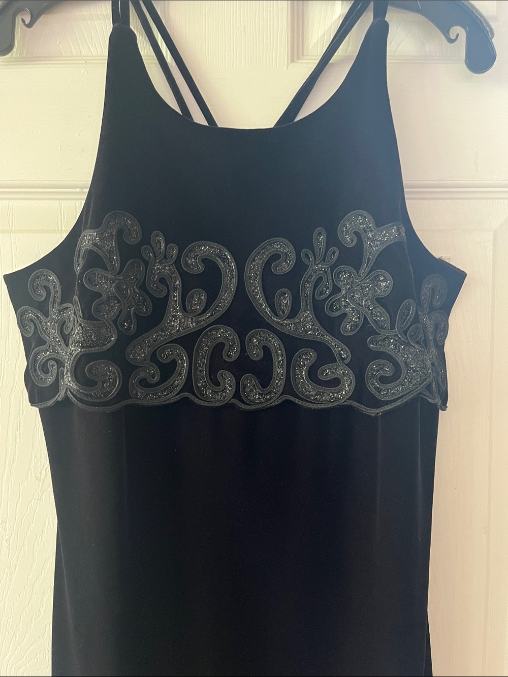 Black Beaded Velvet Maxi Dress with Halter Neck - Picture 2 of 6